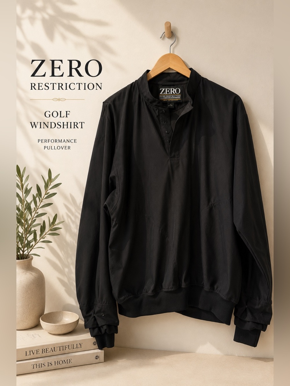 Zero Restriction Golf Pullover Windshirt Black Performance Jacket Size M